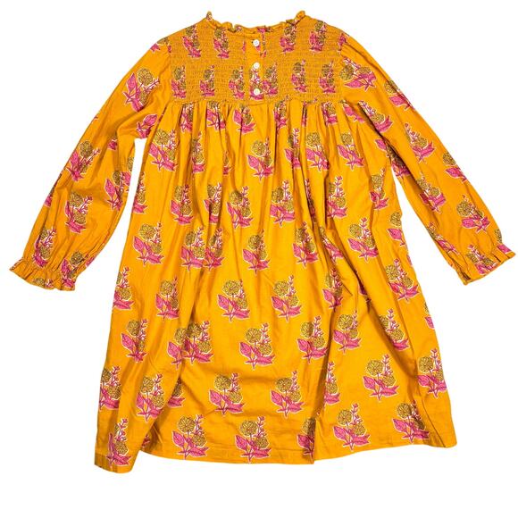 Beet World Girls Dress Size 7-8Y Yellow Pink Floral Smocked Long Sleeve Boho - Picture 4 of 6
